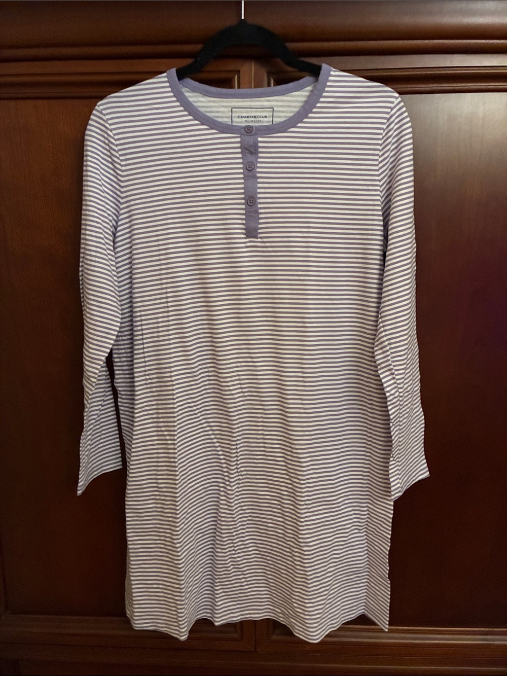 Comfort Wash womens Long-Sleeve Henley Shirt - Lavender Stripe